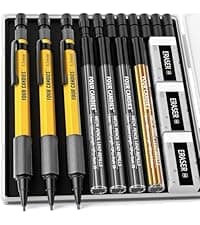 Four Candies 0.7mm Mechanical Pencil Set with Case - 4PCS Metal Mechanical Pencils, 8 Tubes HB #2 Lead Refills, 3PCS 4B Erasers and 9PCS Eraser Refills, Lead Mechanical Pencils for Writing & Drawing