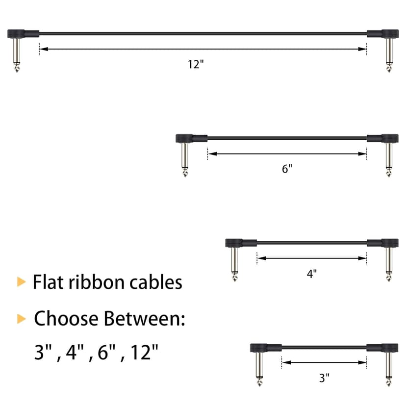 GOGHOST 3 Inch Guitar Patch Cables 6 Pack, 1/4" TS Right Angle Effect Pedal Flat Cables, Pedal Board Patch Cables, Black