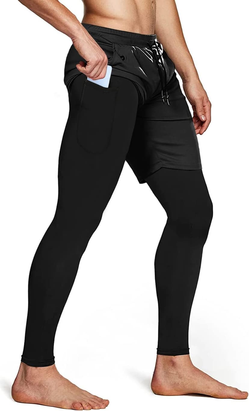 Aolesy Men's 2 in 1 Running Pants, Gym Workout Compression Pants for Men Training Athletic