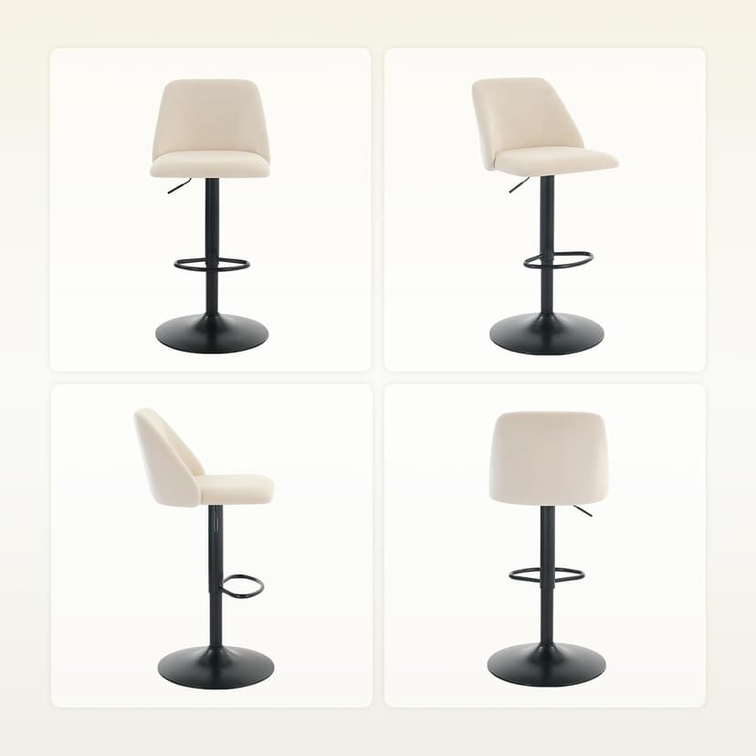 COLAMY Bar Stools Set of 4, Modern Swivel Bar Chairs, Adjustable Upholstered Barstools Counter Height with Full Backrest for Bar, Dining Room, Kitchen Island, Beige