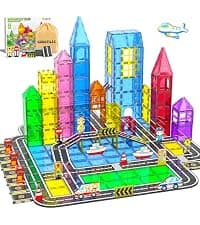 Magnetic Tiles - Road Set, Magnetic Building Blocks, Preschool Montessori Toys Gift for 3+ Year Old Boys and Girls, Sensory Christmas Toys for Kids Aged 3-5 and 4-8, Ideas for Toddler with Autism