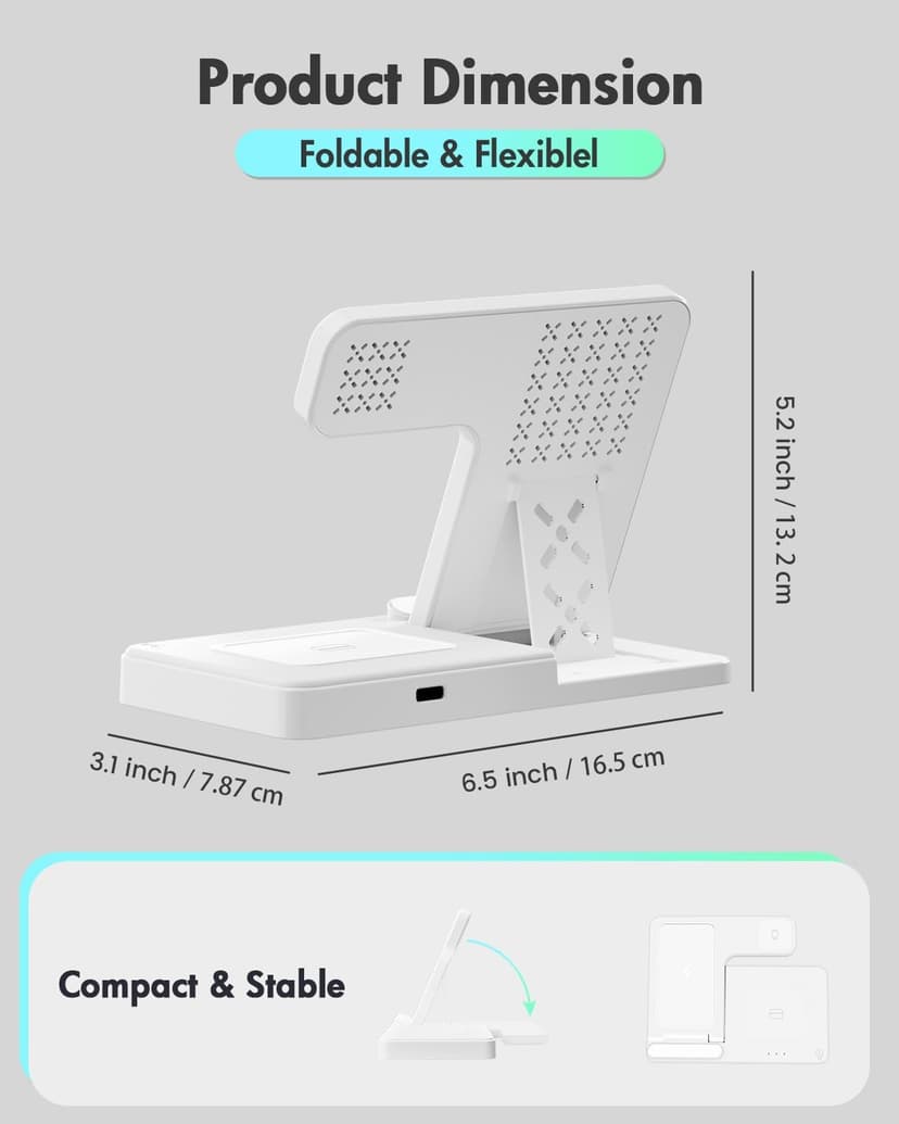Wireless Charger Stand Charging Station: 3 in 1 Charger Stand Multiple Devices for Apple - iPhone 17 16e 16 15 14 Pro Max 13 12 - Watch 11 10 9 8 7 6 5 4 3 2 SE and Ultra Series-Airpods 4 3 Pro, White