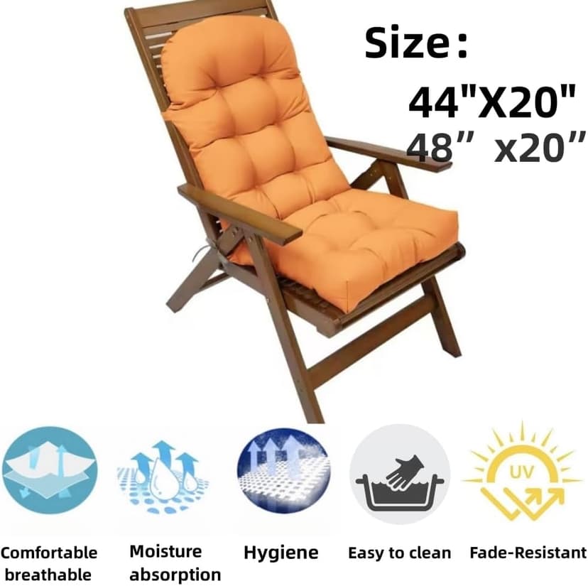 Adirondack Chair Cushion, Waterproof Indoor/Outdoor Rocking Chair Cushion ，44inch/48inch High Back Patio Cushions with Ties，Waterproof，Sunscreen and Fade-Resistant (Navy Blue, 44x20in)