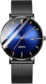 BESTKANG Men's Fashion Minimalist Wrist Watch Waterproof Watches Simple Ultra Thin Watches Analog Quartz Date with Stainless Steel Mesh Band