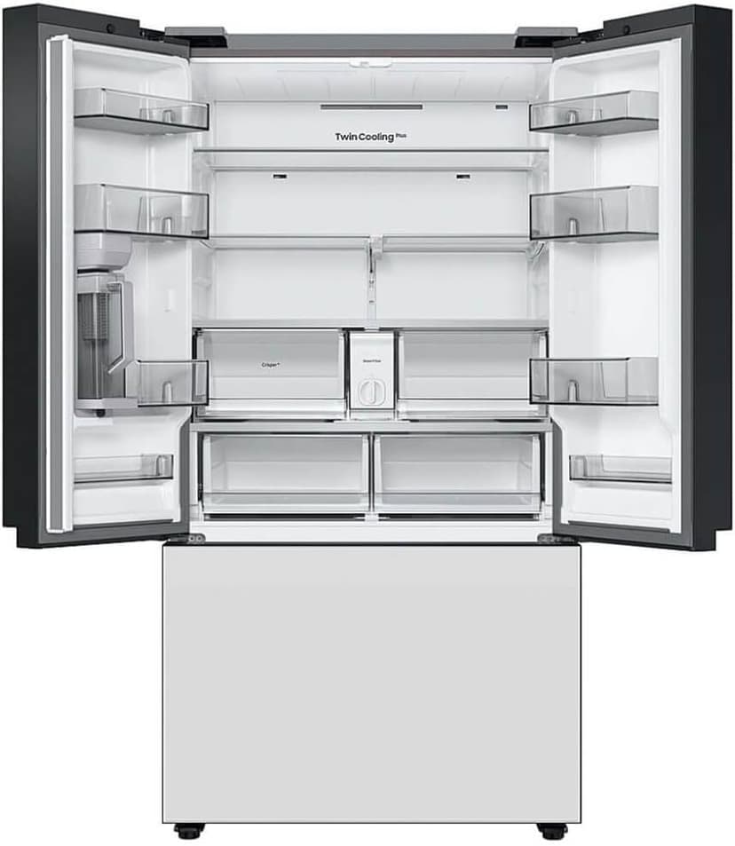 Samsung 30 cu. ft. Bespoke 3-Door French Door Refrigerator with AutoFill Water Pitcher and Dual Ice Maker, White Glass, RF30BB620012AA