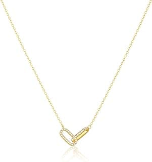 Freekiss Gold Pendant Necklace for Women, Dainty Diamond Necklaces for Women Simple 14K Gold Plated Paperclip Choker Necklaces Cute Minimalist Open Oval Necklaces Gold Jewelry for Women Gifts