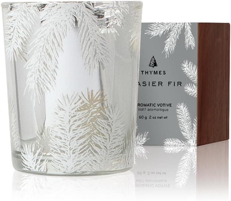Thymes Frasier Fir Candle – Pine Needle Design – Holiday Scented Candle – Notes of Crisp Siberian Fir, Cedarwood & Sandalwood – Luxury Home Fragrance Gifts for Women & Men – Silver (Statement, 2 oz) B08CVRZ6M9