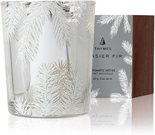 Thymes Frasier Fir Candle – Pine Needle Design – Holiday Scented Candle – Notes of Crisp Siberian Fir, Cedarwood & Sandalwood – Luxury Home Fragrance Gifts for Women & Men – Silver (Statement, 2 oz) B08CVRZ6M9