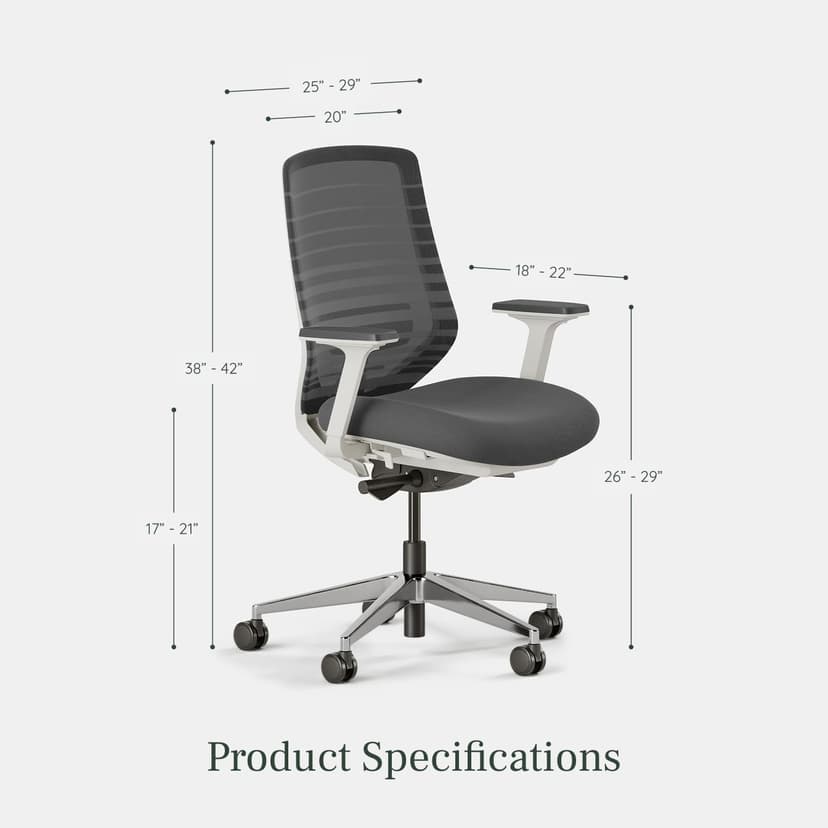 Branch Ergonomic Chair - A Versatile Desk Chair with Adjustable Lumbar Support, Breathable Mesh Backrest, and Smooth Wheels - Experience Optimal Comfort and Support - Graphite - White