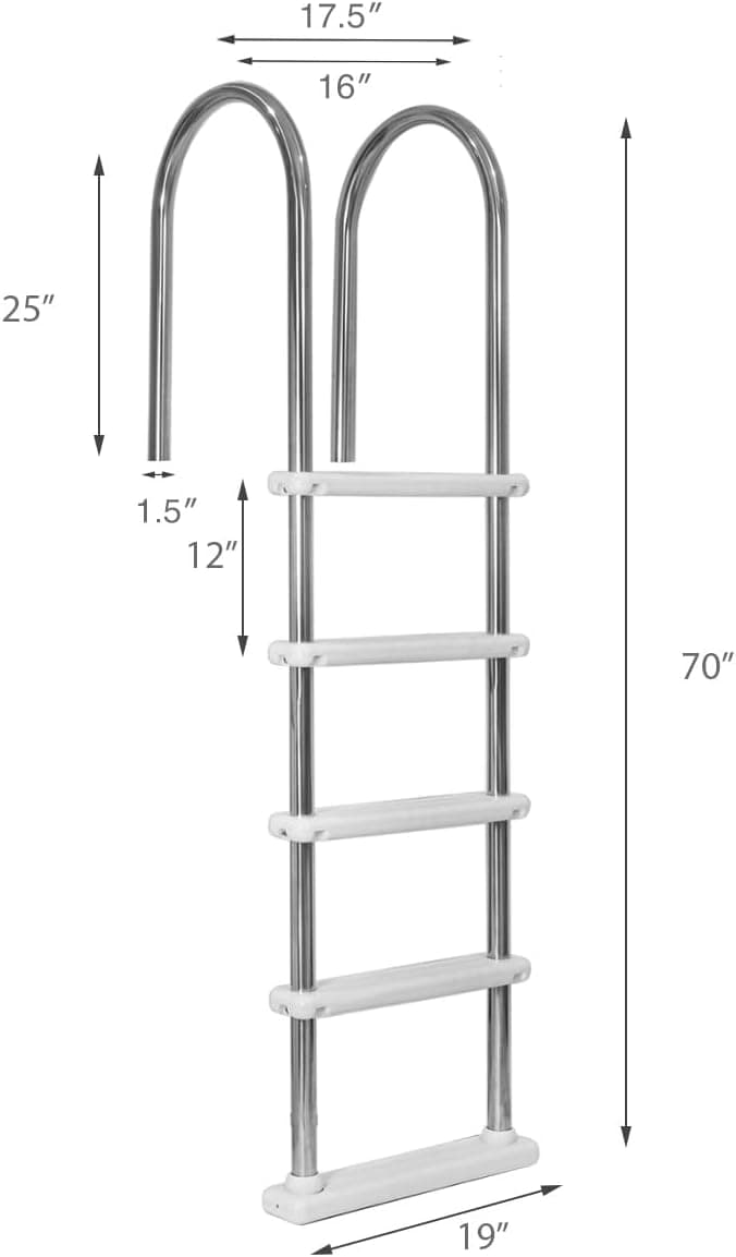 XtremepowerUS 5-Step Swimming Pool Ladder, Non-Slip Steps Ladder for In-Ground Stainless Steel Step for Indoor/Outdoor Pool, (5 Step)