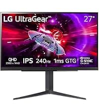LG 27GS60QC-B Ultragear 27-inch Curved Gaming Monitor QHD (2560x1440) 180Hz 1ms 1000R AMD FreeSync HDR10 HDMIx2 DisplayPort Borderless Design Black Stabilizer DAS Crosshair FPS Counter - Black