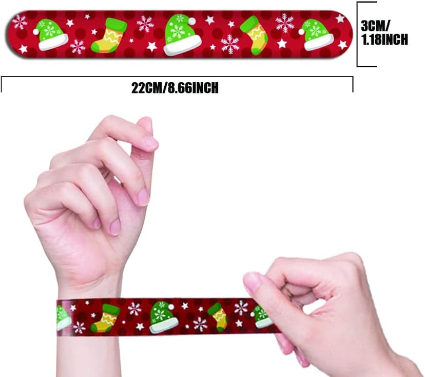 CCINEE 48Pcs Christmas Slap Bracelets，Xmas Slap Wristbands Assorted Pattern Snap Wristbands for Kids Christmas Party Favors Gift Bag Filler