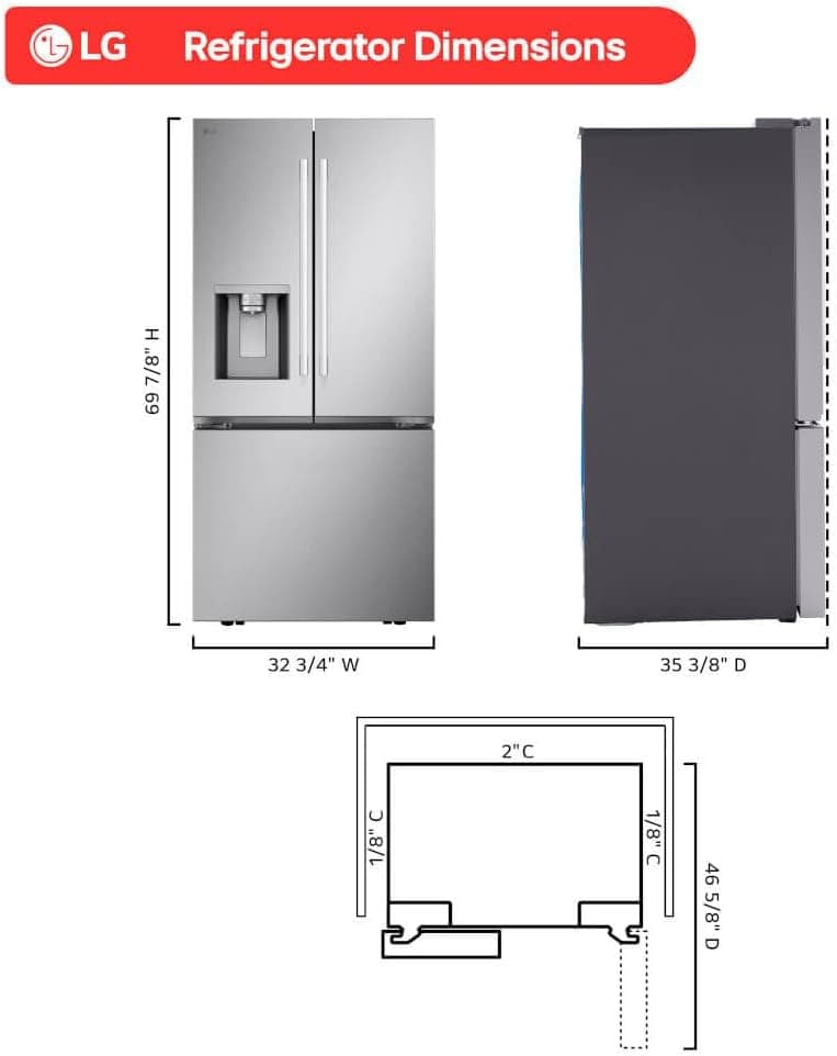 LG LF25H6330S 24.5 cu ft French Door Refrigerator – External Water & Ice Dispenser, White