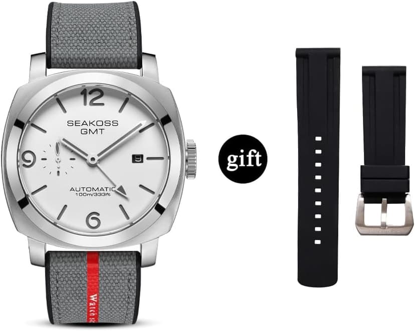 SEAKOSS GMT Watches for Men Automatic 45MM Date 10ATM Waterproof Seagull ST2557 Movement Luminous Stainless Steel Sapphire Glass Mechanical Wristwatches S8441