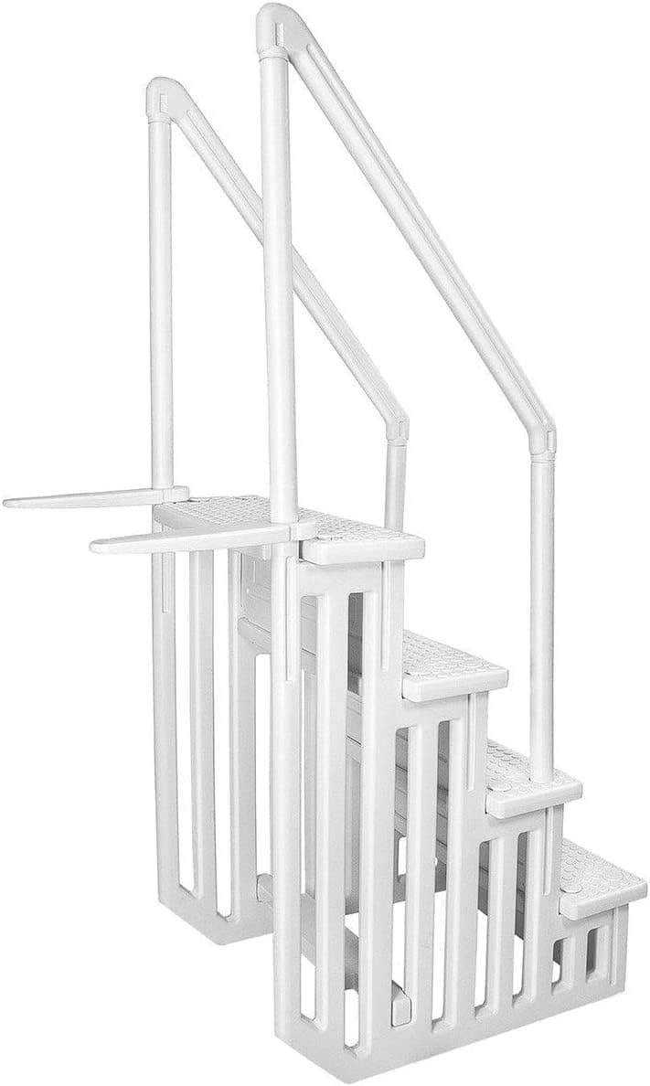 XtremepowerUS 4-Step Above Ground Swimming Pool Ladder Step to Deck Mounted Step Ladder W/Double Handle Rail Slip Prevent 48" to 54" inch, White