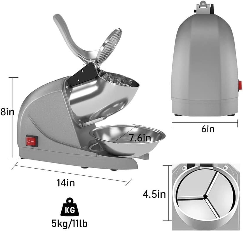 OKF Ice Shaver Prevent Splash Snow Cone Machine, Electric 3 Blades Shaved Ice Machine, 380W Ice Shaver Machine, 286lbs/hr Ice Crushers for Home Use, Ice Crusher with Free Ice Pick (Silver)