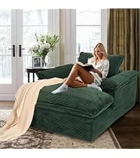 Oversized Chaise Lounge Chair Indoor, 67" Boneless Chaise Lounge with Extra Deep Seat, Comfy Corduroy Upholstered Sleeper Sofa Bed, Cozy Fluffy Single Sofa Armchair for Living Room, Black