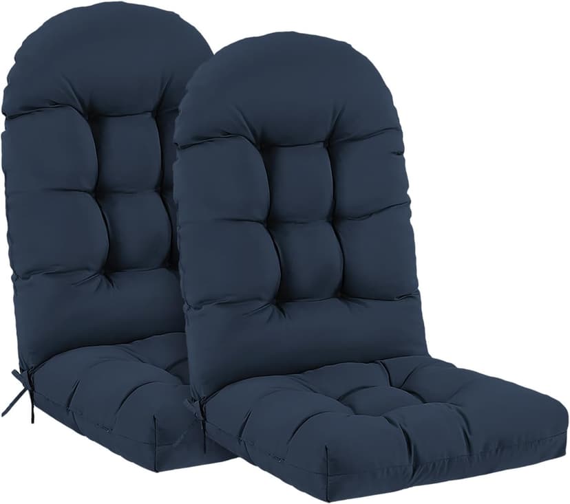 Outdoor Adirondack Chair Cushions Set of 2, 44x19x4 Inch Rocking Chair Cushion, High Back Patio Soft Seat Pad with Ties, Indoor Outside Use, Fade-Resistant & Waterproof, Dark Blue