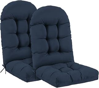 Outdoor Adirondack Chair Cushions Set of 2, 44x19x4 Inch Rocking Chair Cushion, High Back Patio Soft Seat Pad with Ties, Indoor Outside Use, Fade-Resistant & Waterproof, Dark Blue