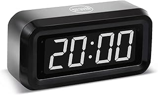 Timegyro Digital Alarm Clock Battery Operated with LED Display for Bedrooms, Long Battery Life for 12 Months, 3 Brightness Adjustable, 12/24 Hour, Snooze, Black Case with White Digits
