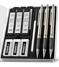 Four Candies 0.7mm Mechanical Pencil Set with Case - 4PCS Metal Mechanical Pencils, 8 Tubes HB #2 Lead Refills, 3PCS 4B Erasers and 9PCS Eraser Refills, Lead Mechanical Pencils for Writing & Drawing