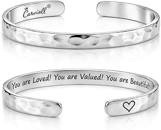 Carviell Bracelets for Women – 100+ Meaningful Engraved Messages – Solid 316L Surgical Stainless Steel Cuff Bracelet – Gift Ready B094NY63KJ