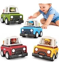 Infant Play Vehicle Set, Push Go Friction Car, Montessori Toy for 6-9-12-18 Months, 1st Birthday Gifts for 1-2 Years Old Girl iPlay, iLearn Baby Press to Go Car Toys for Toddlers 1-3, 1 Yr Old Boy Gift B0BTBV51KY