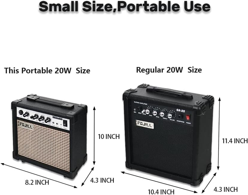 Fojill 20W Watt Electric Guitar Amplifier Amp Practice Small Portable Travel Mini Amp with 3.5 Headphone Jack Aux Distortion Gain Treble Bass Volume (Black, 20W)