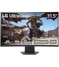 LG 32GS60QC-B Ultragear 32-inch Curved Gaming Monitor QHD (2560x1440) 180Hz 1ms 1000R AMD FreeSync HDR10 HDMIx2 DisplayPort Borderless Design Black Stabilizer DAS Crosshair FPS Counter - Black
