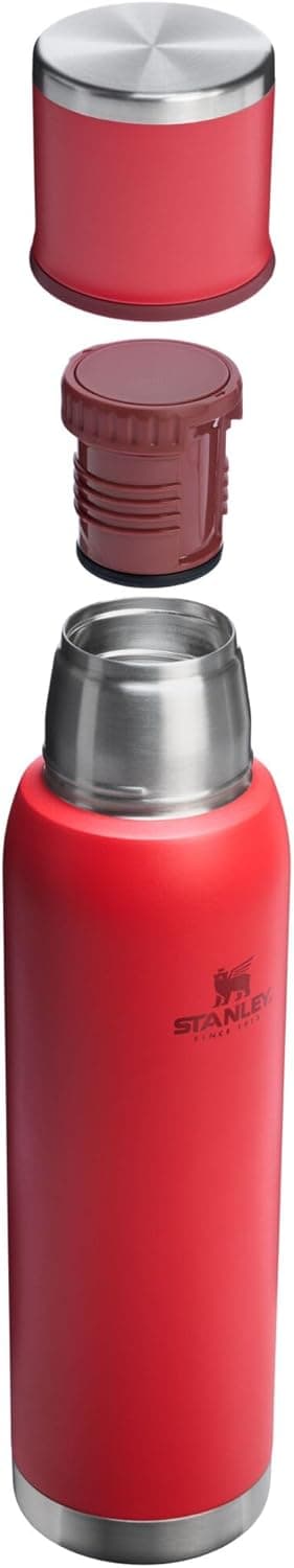 Stanley Adventure-To-Go Vacuum Bottle 1.4 qt | Wide Mouth with Leakproof Cup Lid | Keep Drinks Hot or Cold | Packable for Travel | Insulated Stainless Steel Thermal Bottle | BPA-Free | Chili Red