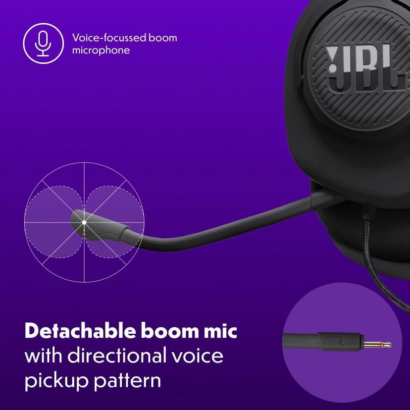 JBL Quantum 100M2 - Wired Over-Ear Gaming Headset with omnidirectional, Detachable mic with Mute Option and Fabric-Covered Memory Foam Ear Cushions, Compatible with All Platforms (Black)
