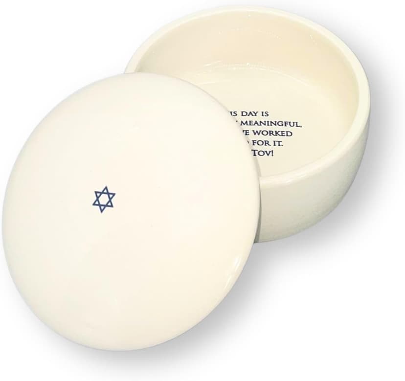 Bar Mitzvah or Bat Mitzvah Gift - Round Keepsake Box with Navy Blue Text B0G1NFCRJ5
