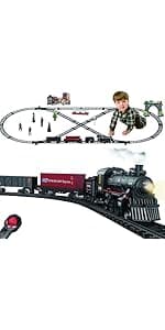 Train Set for Kids - Electric Remote Control Train Track Around Christmas Tree, Steam Locomotive Engine Train Railway Kits w/Smoke, Light & Sounds, Christmas Toys Gifts for 3 4 5 6 7 8 Year Old Kids