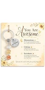 Made With 3 Types Of Genuine Stone Beads And Stainless Steel Ring, Lightweight 2.43 Inch Keychain, Includes Sentimental Card 2.43 Inch Crystal Keychain Gifts For Women, Friend, Coworker, Daughter, Mom B0H5WQWGNL