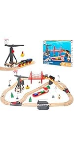 Train Sets for Toddlers, 66 Pcs Trains Toy with Battery Operated & Tracks (Magnetic Connection), Compatible with Thomas, Brio, Christmas Toy Gifts for 3 4 5 6 7 8 Years Old (Police)