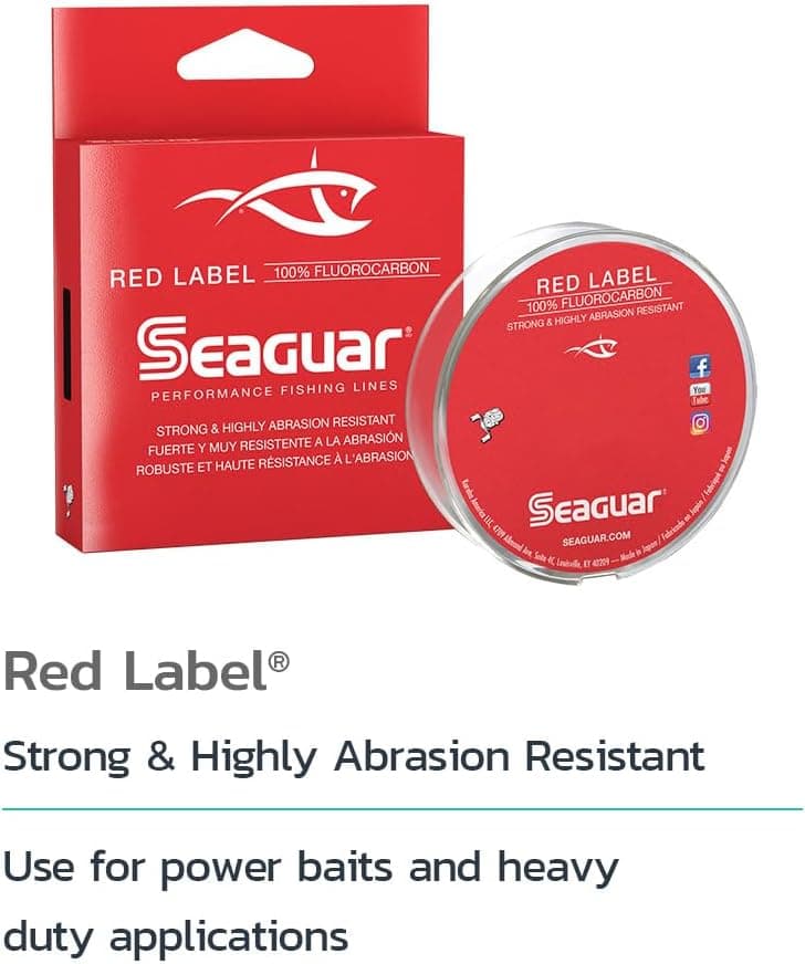 Seaguar Red Label Fishing Line for Power Baits & Heavy-Duty Applications, Freshwater, 100% Fluorocarbon, Clear, Multiple Sizes