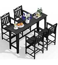 HDPE Outdoor Patio Dining Set with Table & 6 Chairs, All-Weather 7-Piece Outdoor Table and Chairs, 2" Umbrella Hole, Patio Furniture for Garden, Backyard, Deck | Grey