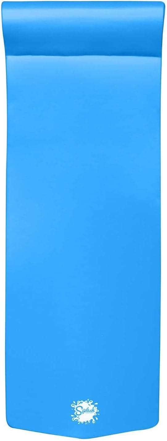 TRC Recreation Splash 1.25 Inch Thick Foam Swimming Pool Float Mat Large Adult Lounger with Built-in Roll Pillow, 1 Bahama Blue & 1 Flamingo Pink