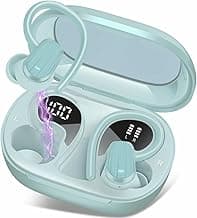 Wireless Earbuds, Headphones Sport Bluetooth 5.4, Over Ear Buds with ENC Noise Canceling Mic, Deep Bass Stereo Earphones with Hook, 50H, LED Display, IP7 Ear Buds for Workout Running, Light Green
