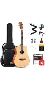 Donner Acoustic Electric Guitar Full Size Kit for Beginner Intermediate with Amplifier Capo Pick Tuner Strings Strap - 41 Inch