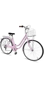 26" Beach Cruiser Bike, Commuter Bicycle, 7 Speed/Linear Pull Brakes/Widen Seat Men & Women Bike, Adult and Teens Bicycle for Urban Commuter