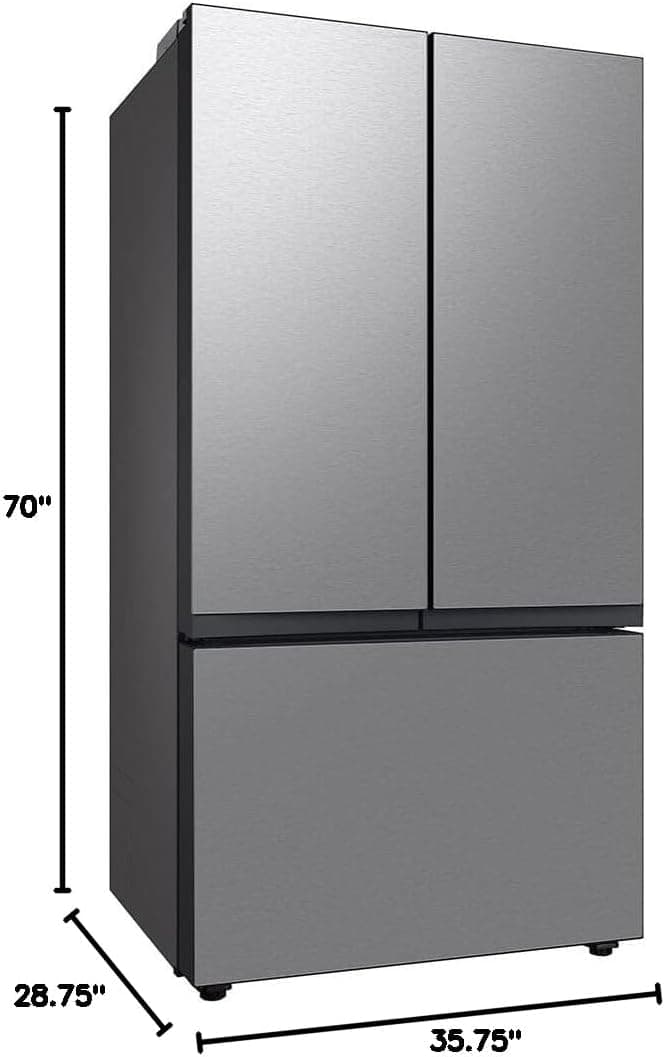 Samsung 24 Cu. Ft. Bespoke Counter Depth 3-Door French Door Refrigerator with AutoFill Water Pitcher, Stainless Steel, RF24BB6200QLAA