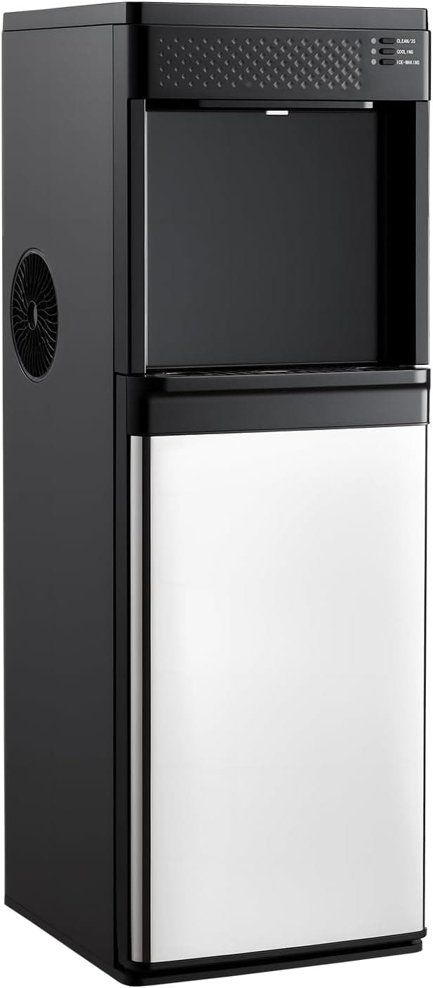 VEVOR Water Dispenser with Ice Maker, 3-in-1 Floor-Standing Water Dispenser, 33 LBS/24H, 9 Cubes/7 Min Fast Ice Making with 1.3 LBS Storage, Bullet Ice-Cubes & Cold-Water, for Home, Kitchen, Party