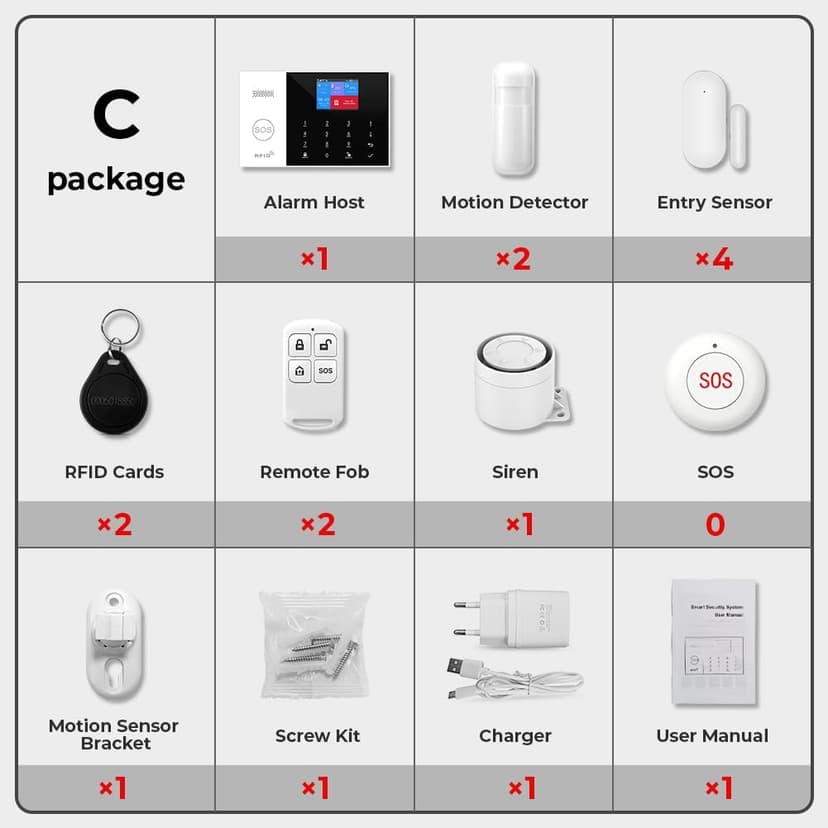 PGST WiFi Wireless Home Alarm System - 2025 Home Security System, 10-Minute Installation, 4 Door & Window Sensors + 2 Motion Sensors, APP Remote Control, Compatible with Alexa, No Monthly Fee