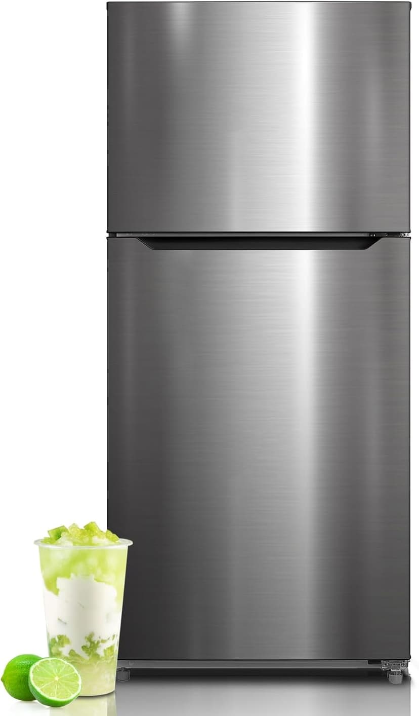 SMETA 30'' Top Mount Refrigerator with Freezer, 16.2 Cu. Ft. Stainless Steel 2-Door Counter Depth Fridge, Energy Saving, Ice Maker Ready, Reversible Door, Frost Free, Ideal for Garage & Office