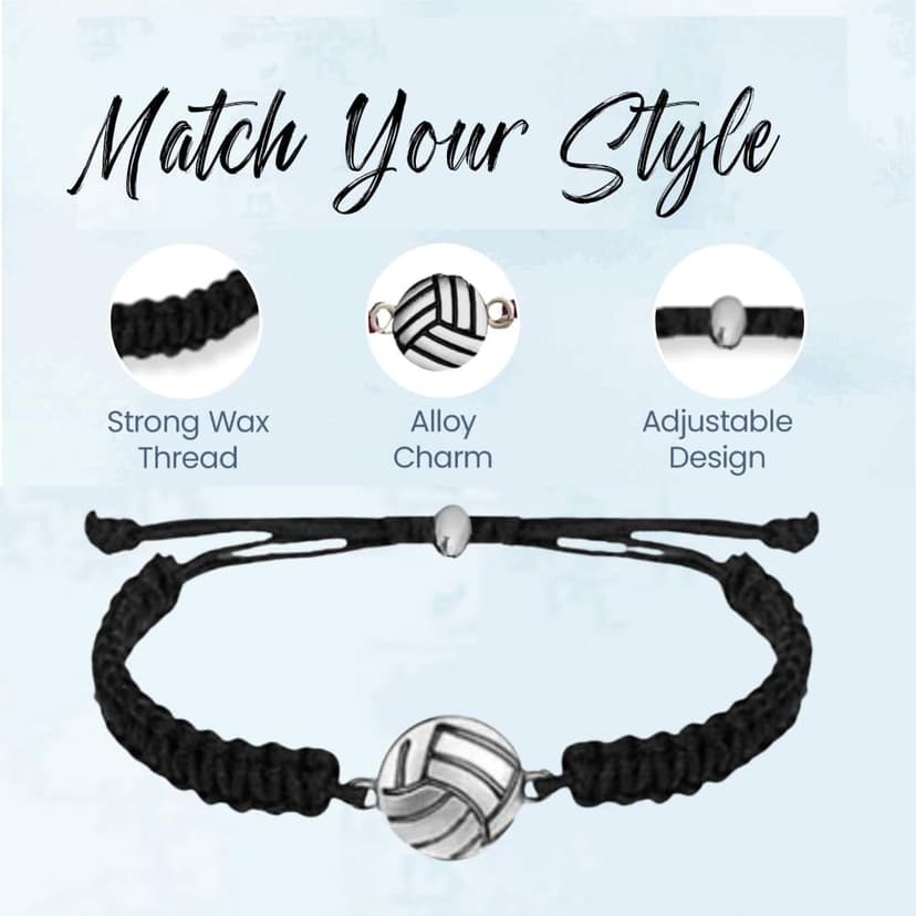 Sportybella Volleyball Charm Bracelet- Adjustable Bracelets with Volleyball Charm. Ideal Volleyball Gifts & Souvenir for Volleyball Players. Unisex Friendship Bracelet