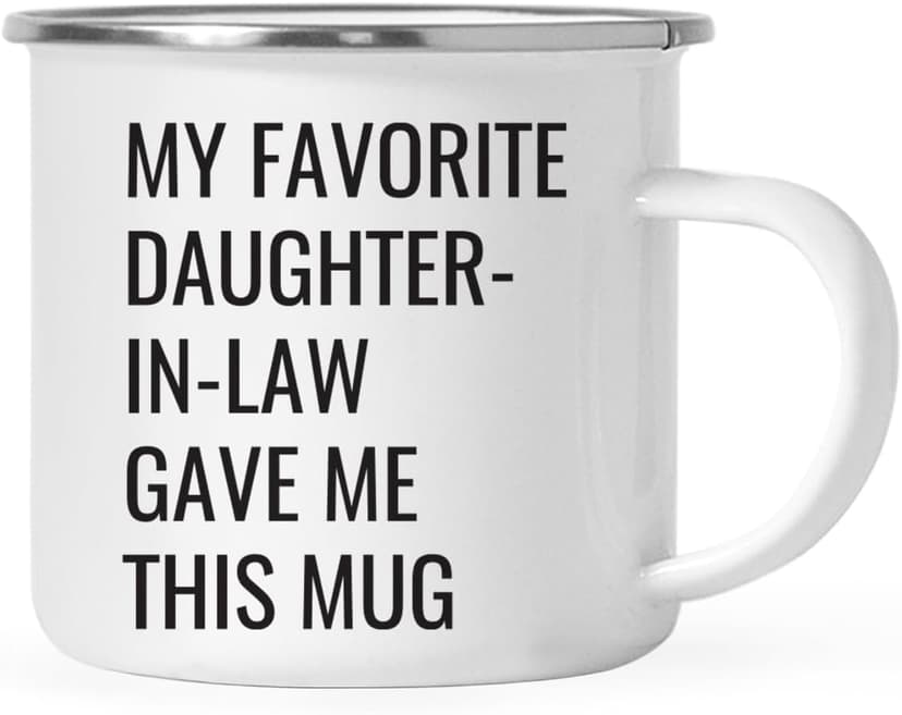 Andaz Press Funny 11oz. Stainless Steel Campfire Coffee Mug, My Favorite Daughter-in-Law Gave Me This Mug, 1-Pack, Enamel Camp Birthday Christmas Cup Father In Law Gift Mother In Law Gift B07VRQ4XHF