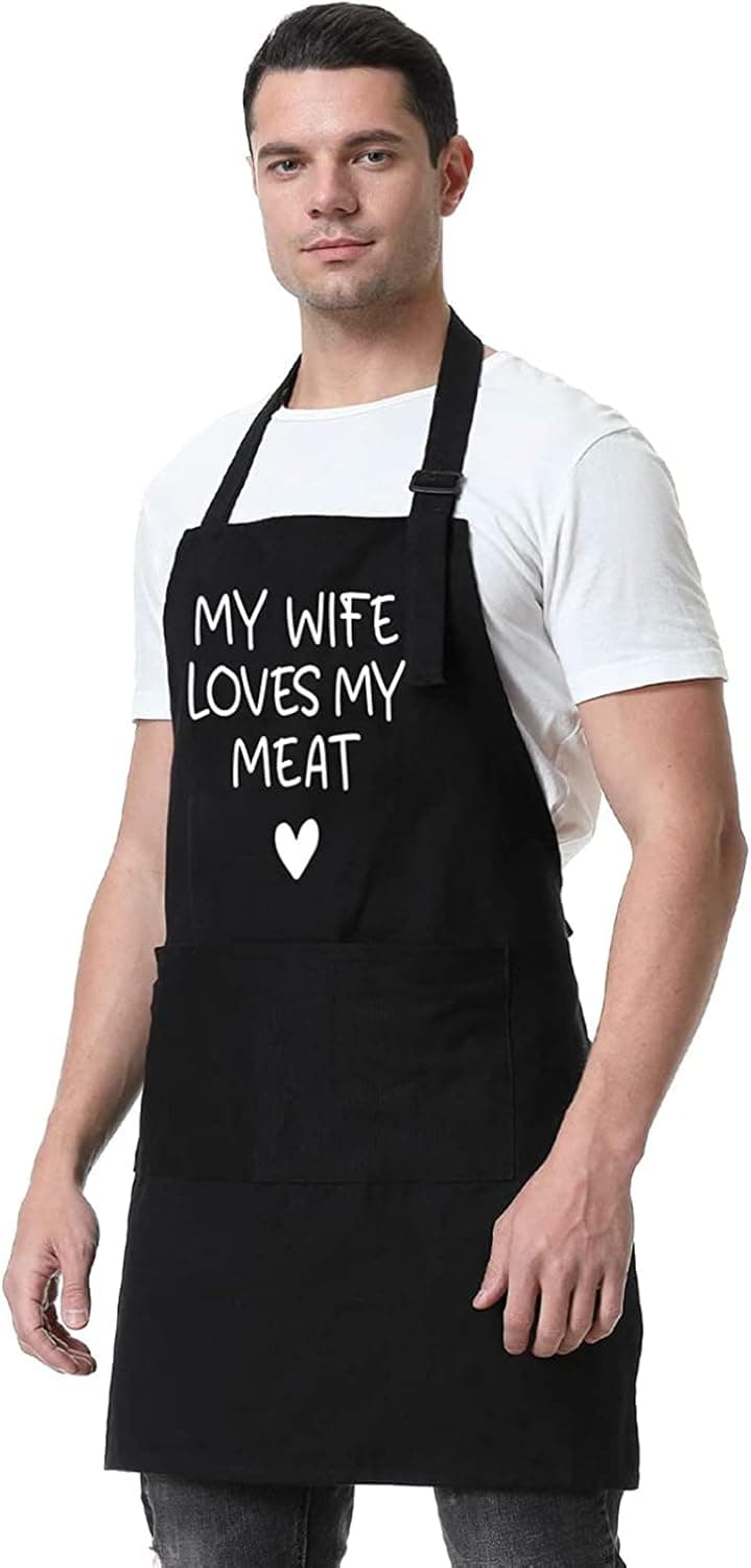 Fairy's Gift Funny Husband Apron, Men's Anniversary Christmas, Cool Birthday Gifts for Him, Husband Gifts from Wife, Manly Presents for Men, Grilling Kitchen Aprons with Pockets for Cooking Hubby Him