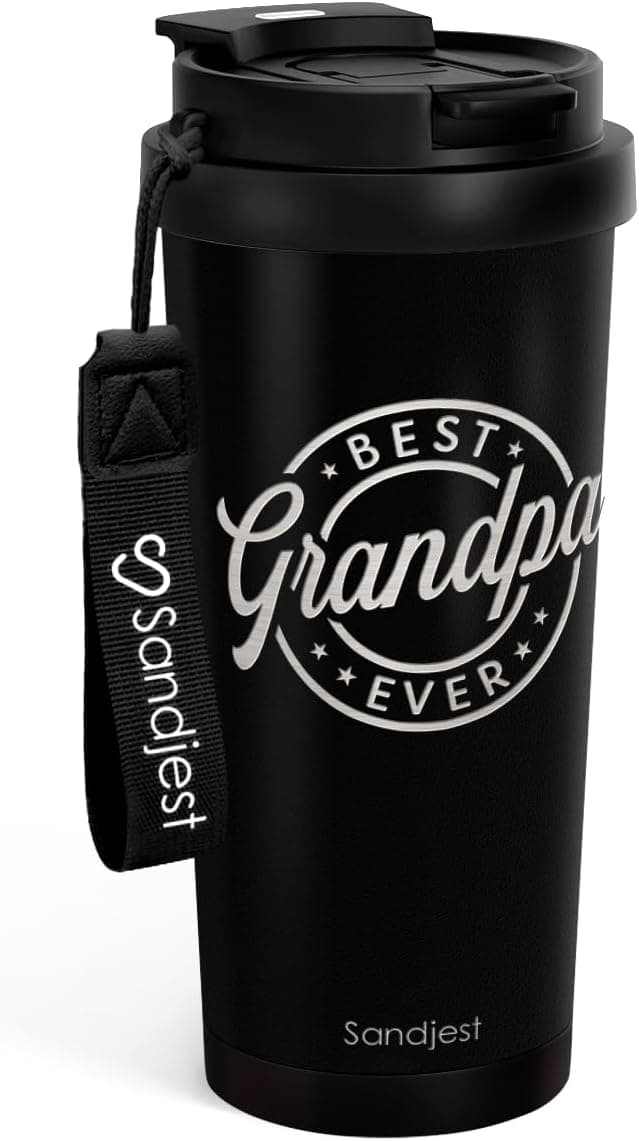 Grandpa Gift from Kids, Stainless Steel 2-in-1 Lid Coffee Tumbler 18 oz, Best Grandpa Ever Insulated Travel Mug for Men Granddads Grandfathers, Gift Idea for Birthday Retirement Christmas Fathers Day B0G4C5827D