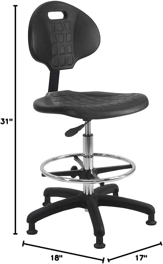BenchPro Deluxe Chrome & Firm Polyurethane Foam Chair with 18” Adjustable Footring, Glides and Heavy Nylon Base, 21"-31" Height Adjustment, 450 lbs Capacity